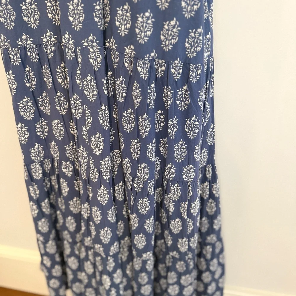 MAREA by Liz Joy short sleeve Maxi Dress in blue indigo print, size Small - Picture 8 of 11